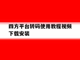 四方平台转码使用教程视频下载安装